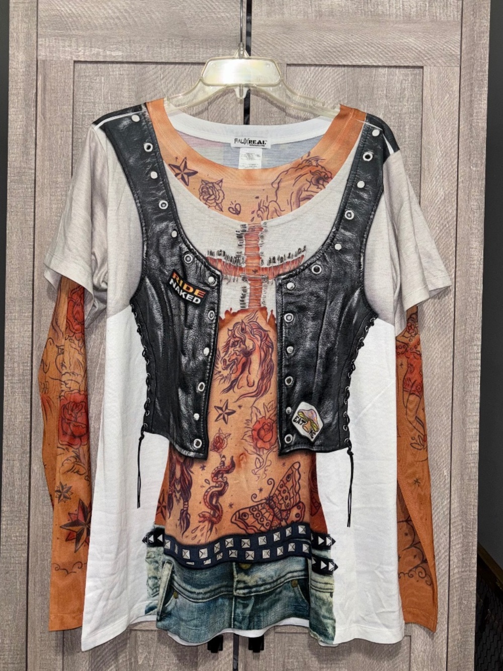 FauxReal Biker Costume Graphic Top XXL women's